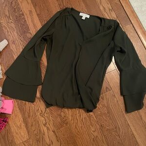 Michael Kors Dark Green Wrap Blouse